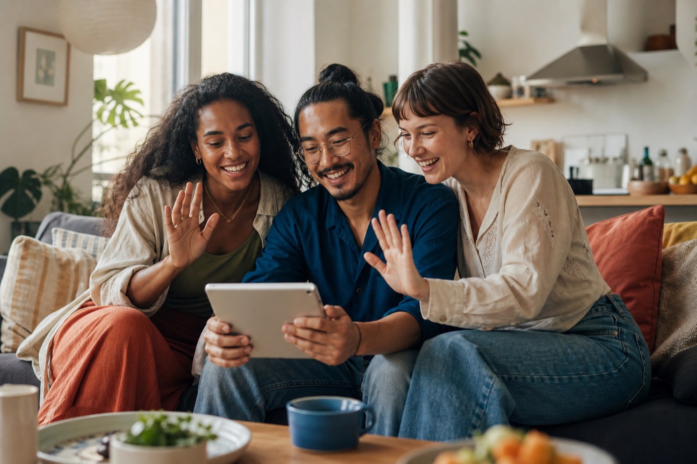 Friends enjoying a video call together